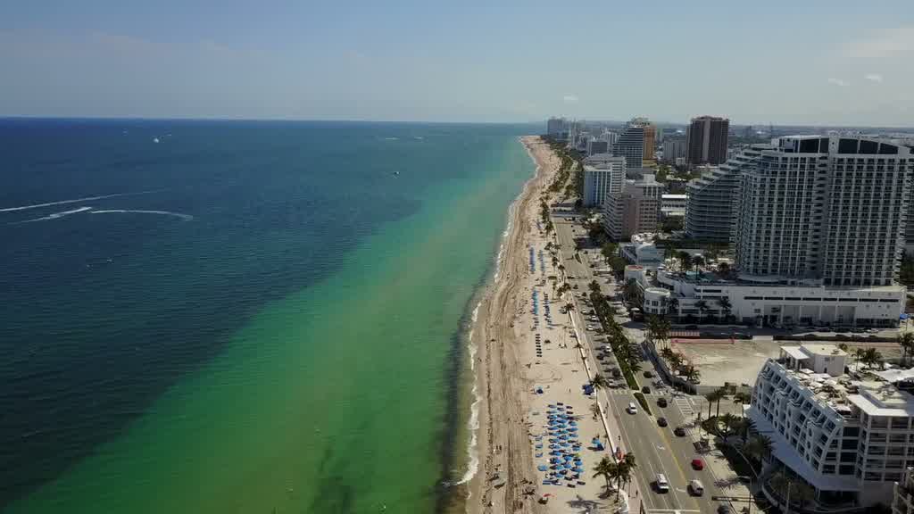 Aerial view along the Fort Lauderdale beachfront and hotel strip