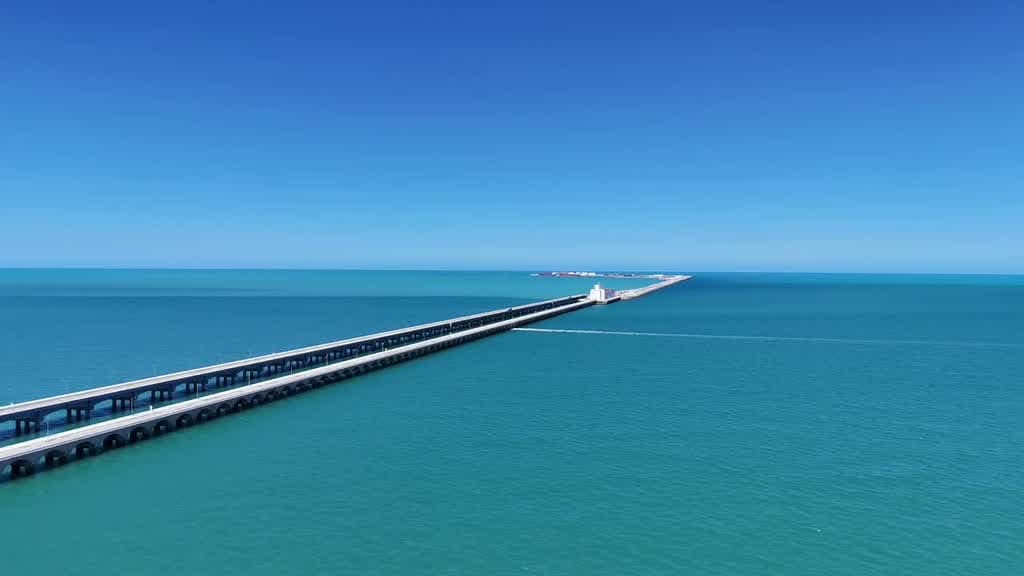 A causeway running out across open water in the Florida Keys